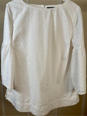 White Chaps Eyelet Bell-Sleeve Blouse with Three-quarter Flared Sleeves